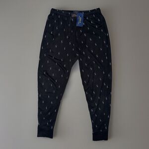 Polo Ralph Lauren Men's Sz M All Over Pony Jersey Knit Sleep Jogger Pants Black